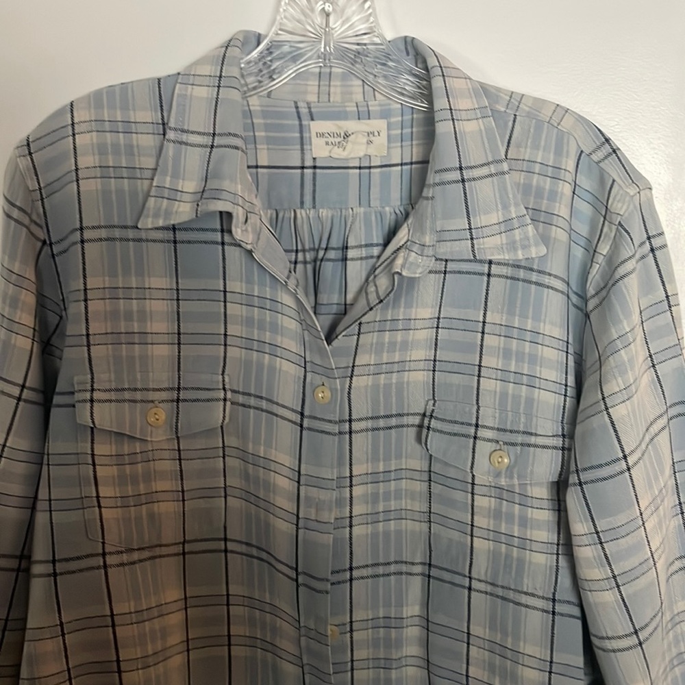 Long sleeve light blue button down women’s shirt